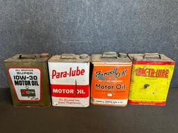 Lot 4 KMART Para-Lube Farwell OK & Trac-Tr-Lube 2 Gallon Motor Oil Cans