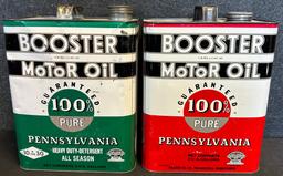 Pair Red & Green Booster Motor Oil Pennsylvania 2 Gallon Cans EX Cond