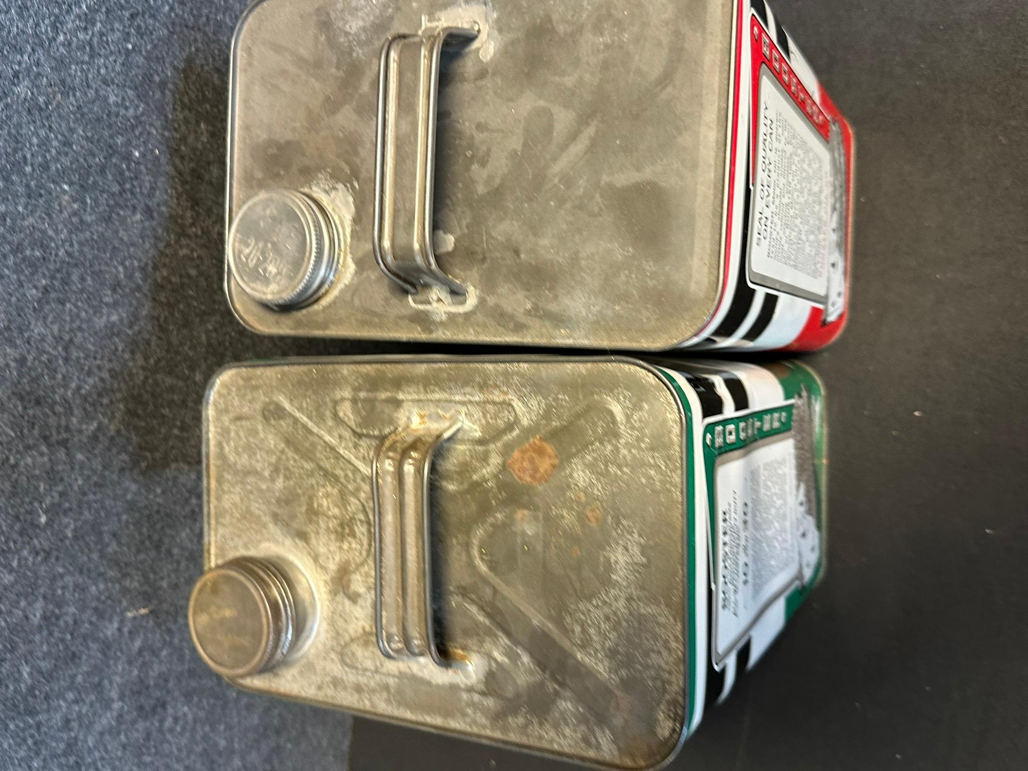 Pair Red & Green Booster Motor Oil Pennsylvania 2 Gallon Cans EX Cond