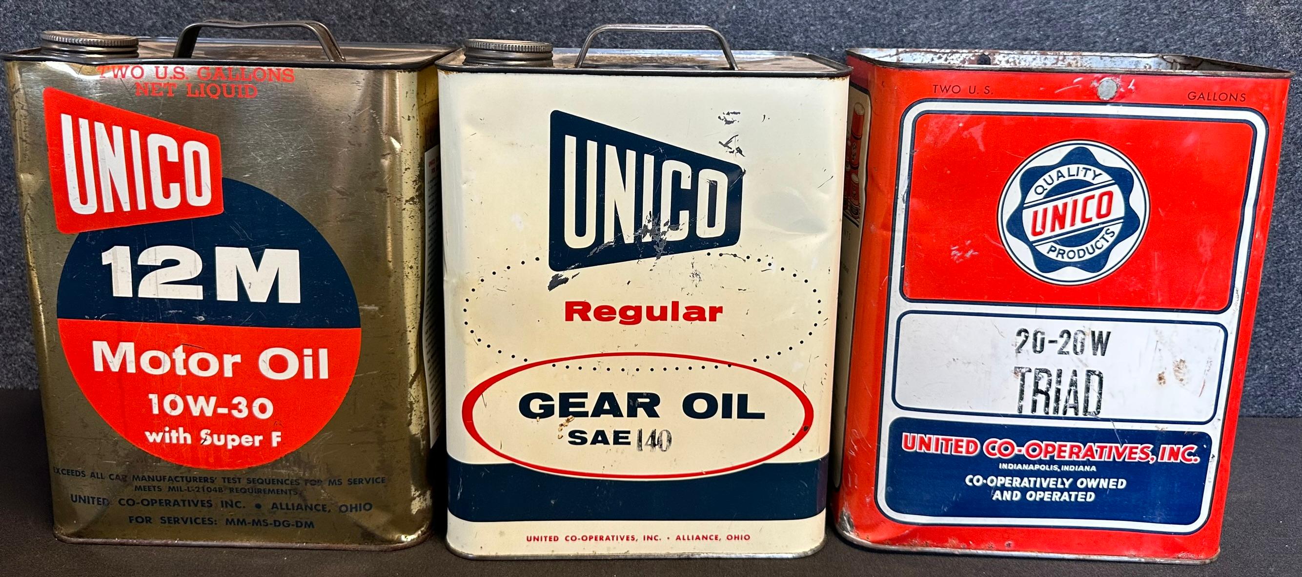 Lot 3 UNICO CO-OP 2 Gallon Motor Oil Cans