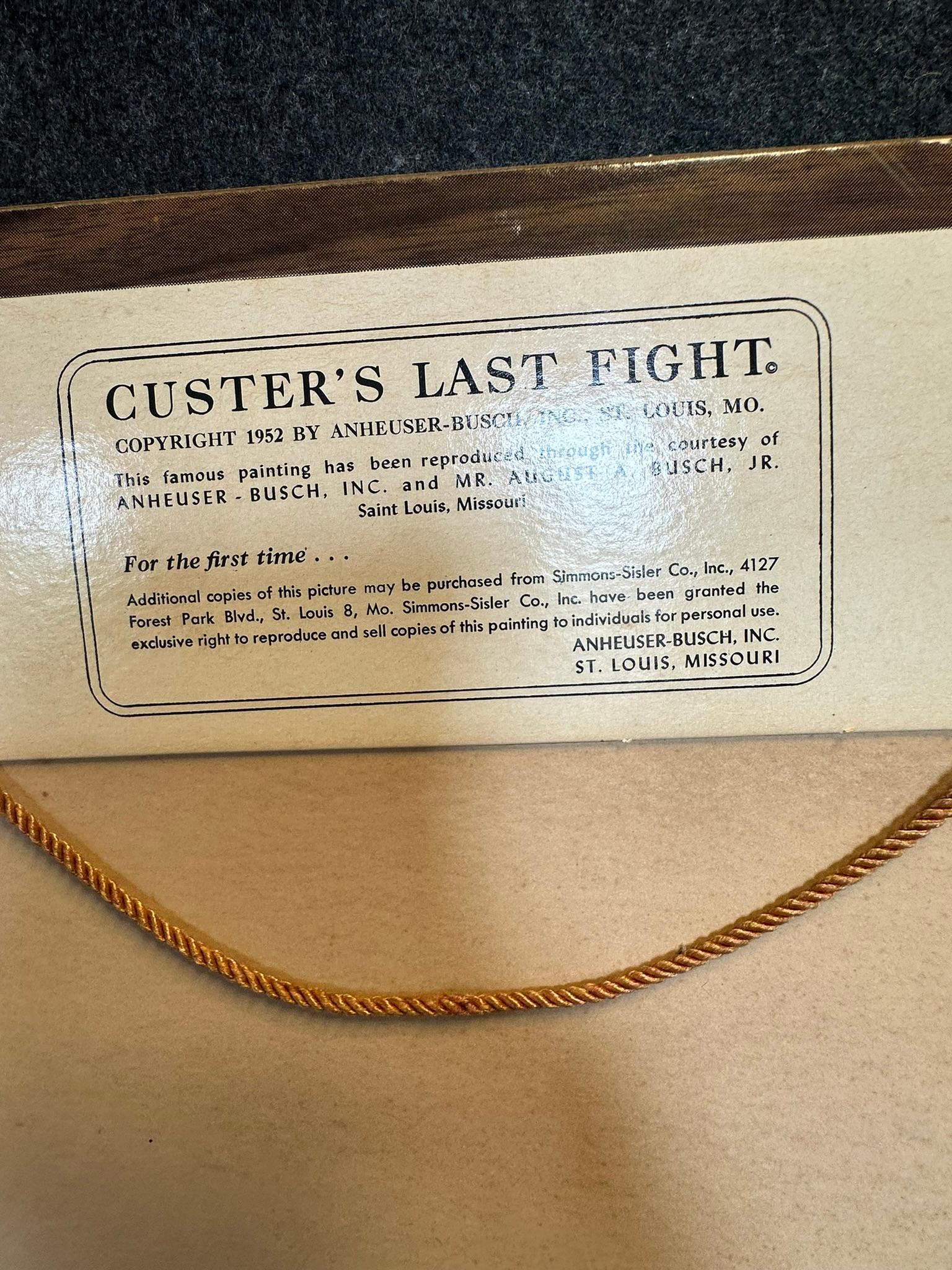 Budweiser Cardboard Advertising Sign "Custer's Last Fight" Dated 1952 Store Display