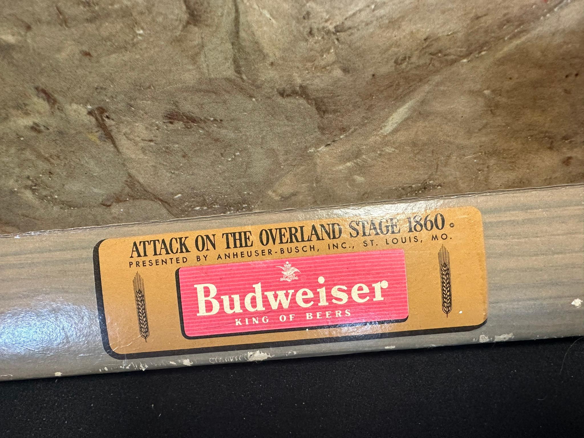 1952 Budweiser Attack On The Overland Stage 1860 Cardboard Advertising Store Display sign