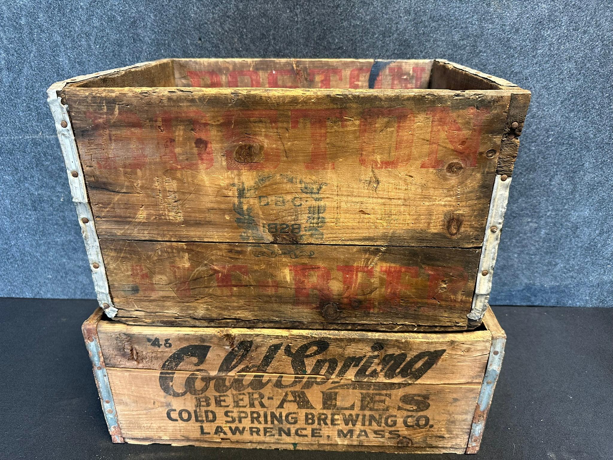 Boston Ale Beer & Cold Spring Beer Ales Brewing Co Wooden Shipping Crate Pair