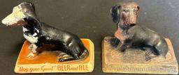 Pair 1950s Frankenmuth Chalkware Advertising Beer & Ale Daschund Dogs