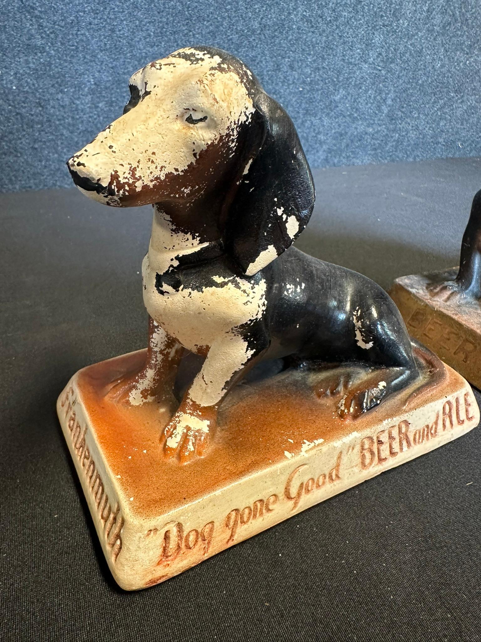 Pair 1950s Frankenmuth Chalkware Advertising Beer & Ale Daschund Dogs