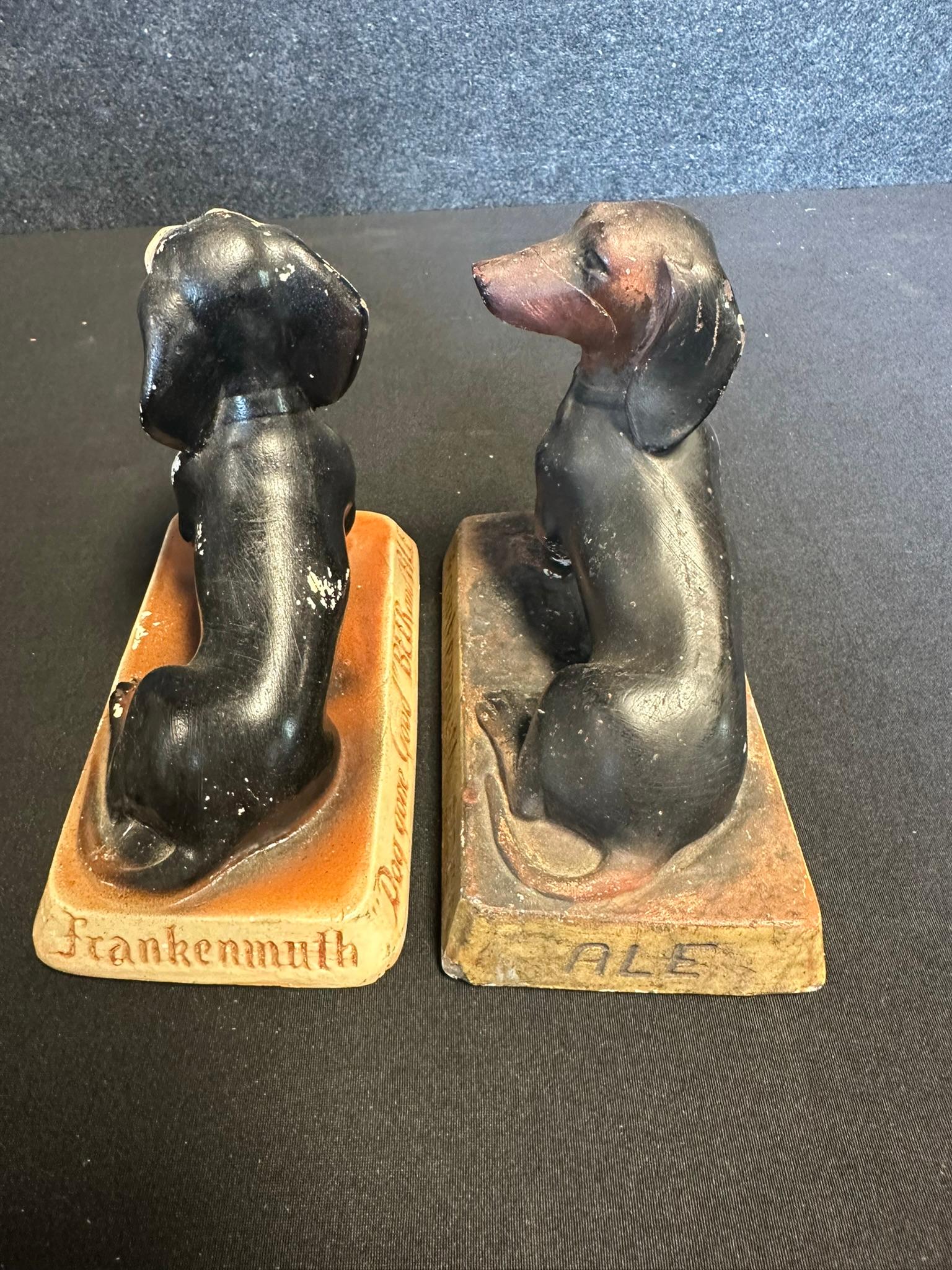 Pair 1950s Frankenmuth Chalkware Advertising Beer & Ale Daschund Dogs