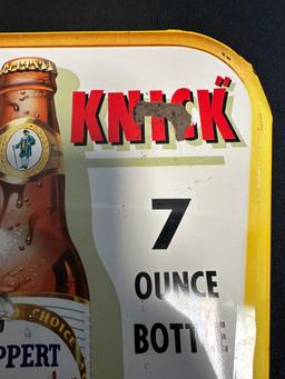 1955 Knickerbocker Beer Tin Over Cardboard Advertising Embossed Metal Sign