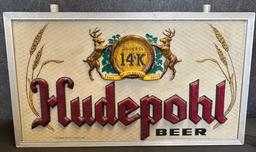 1960s Hudepohl Beer Hanging Lighted Advertising Bar Sign