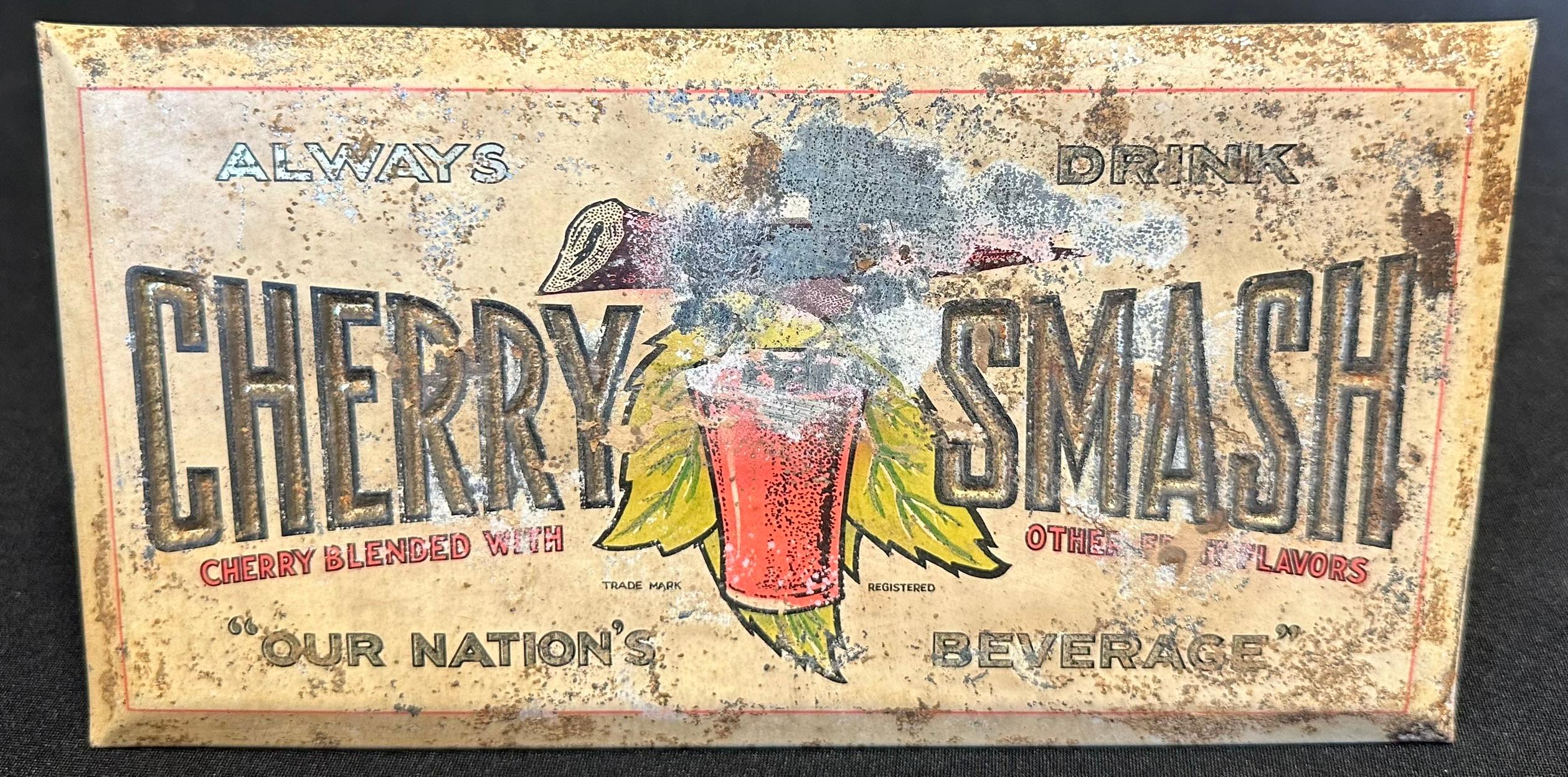 Cherry Smash Tin Over Cardboard Advertising Counter Top Display Sign