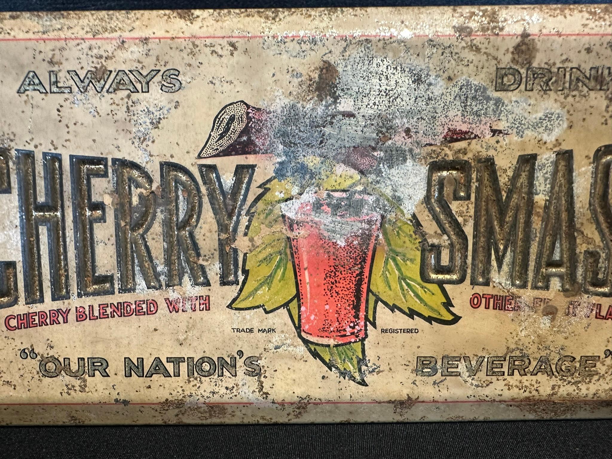 Cherry Smash Tin Over Cardboard Advertising Counter Top Display Sign