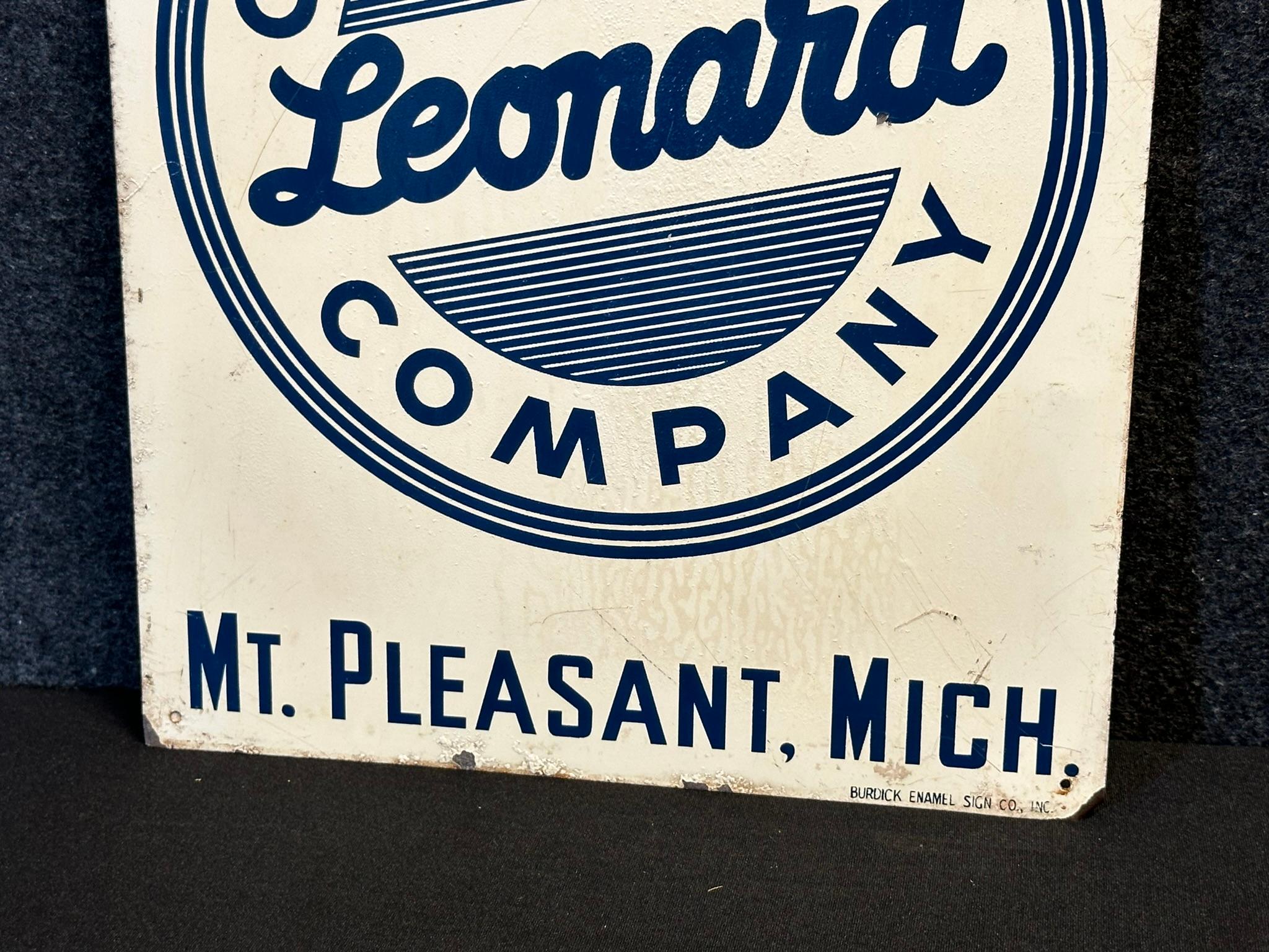 Leonard Crude Oil Co. Mt Pleasant Michigan Painted Metal Gas Pump Advertising Sign