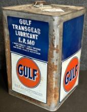 Gulf Transgear Lubricant 5 Gallon Square 1920s Motor Oil Can