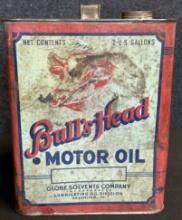 Bull's Head Motor Oil 2 Gallon Metal Can by Globe Solvents Co. Philadelphia PA