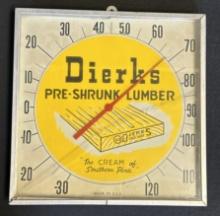 Dierks Pre Shrunk Lumber Glass Face Working 12" Advertising Thermometer