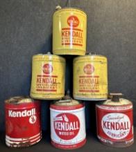 Lot of 6 Kendall 5 Gallon Motor Oil Cans
