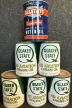 Lot 6 Quart Cans: 5 Quaker State AD Aviation FULL Quart Cans + Allstate Premium Quart