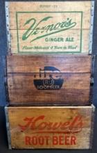 Lot of 3 Vernor's Hires & Howel's Root Beer Wooden Advertising Soda Crates