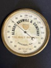 Albert Schwill & Co The Malt Supreme 9" Round Brass Thermometer Advertising Sign