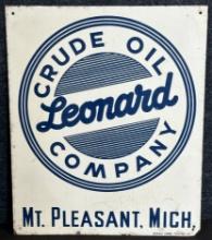 Leonard Crude Oil Co. Mt Pleasant Michigan Painted Metal Gas Pump Advertising Sign