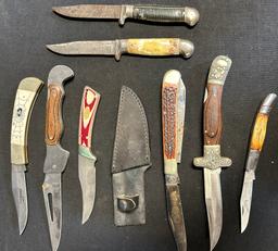 Lot 8 Collectible Knives: Geo Wostenholm IXL, Frost Surgical w/ Sheath, Silver Dollar & More