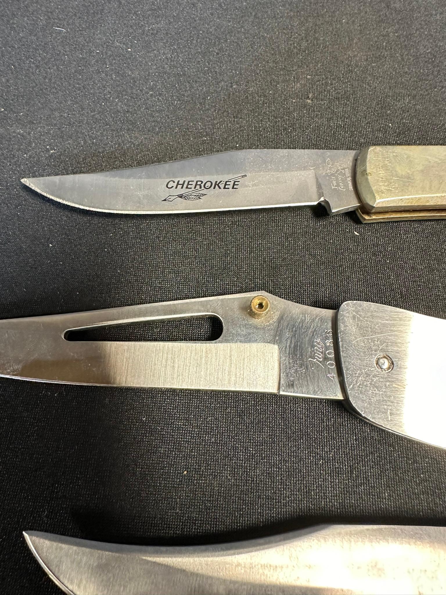 Lot 8 Collectible Knives: Geo Wostenholm IXL, Frost Surgical w/ Sheath, Silver Dollar & More