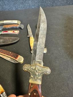 Lot 8 Collectible Knives: Geo Wostenholm IXL, Frost Surgical w/ Sheath, Silver Dollar & More