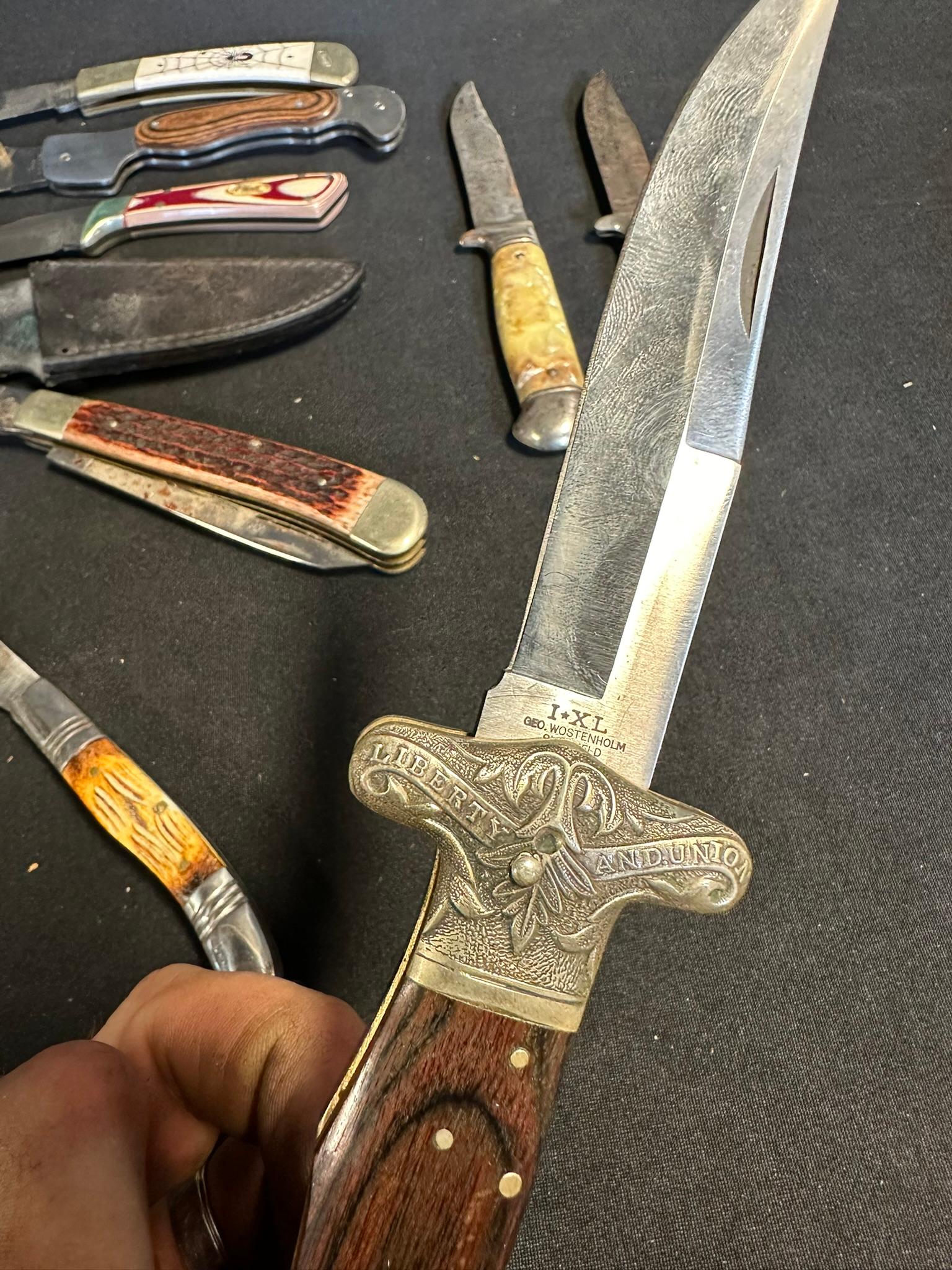 Lot 8 Collectible Knives: Geo Wostenholm IXL, Frost Surgical w/ Sheath, Silver Dollar & More