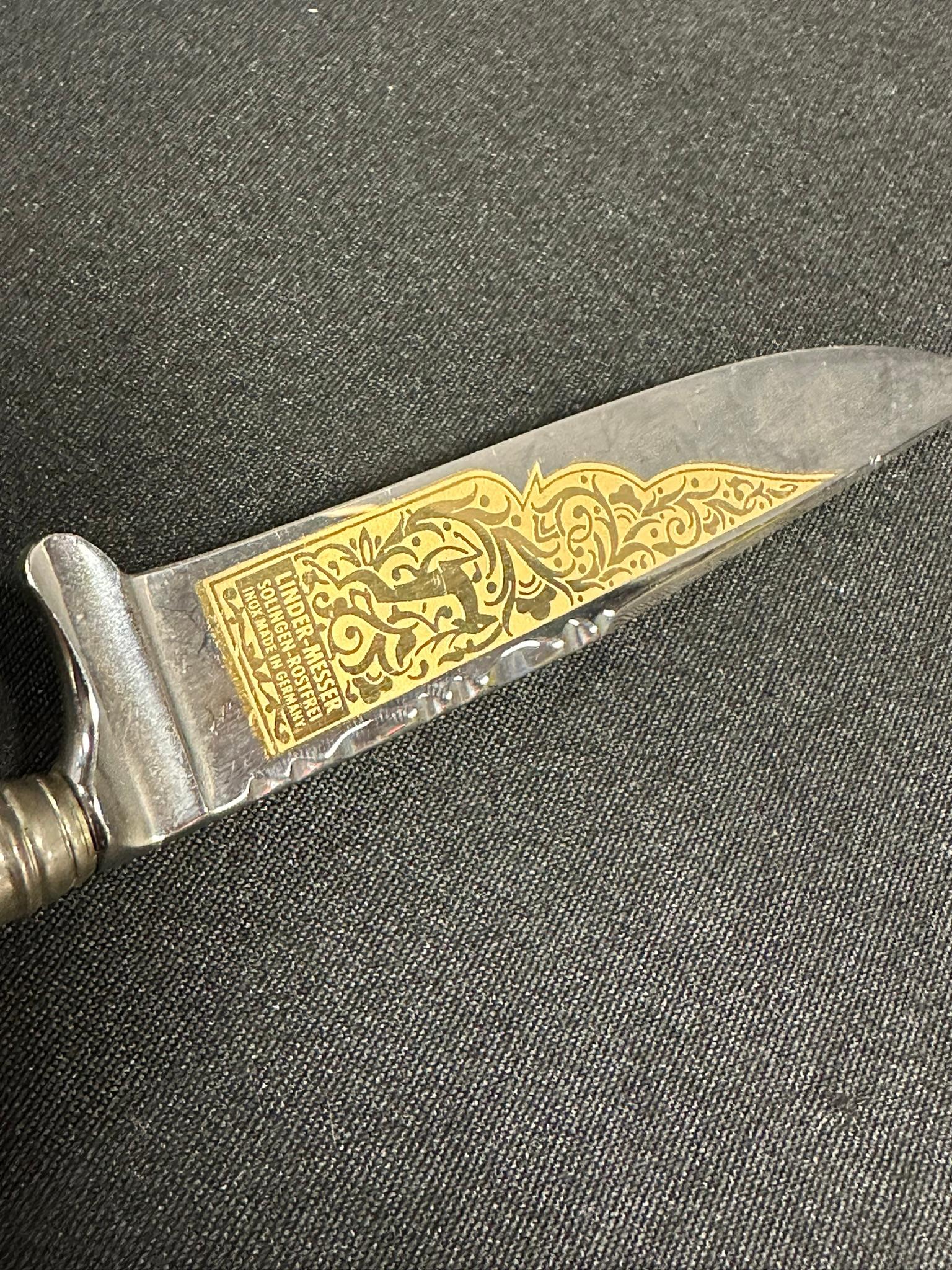 Lot 3 Stag Handle Hand Made Knives: Linder-Messer Solingen w/ Carved Deer Handle