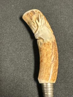 Lot 3 Stag Handle Hand Made Knives: Linder-Messer Solingen w/ Carved Deer Handle