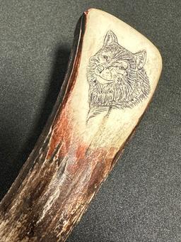 Rare J A Lone Wolf Custom Handmade Fixed Blade Bowie Knife w/ Stag Handle