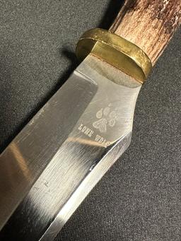 Rare J A Lone Wolf Custom Handmade Fixed Blade Bowie Knife w/ Stag Handle