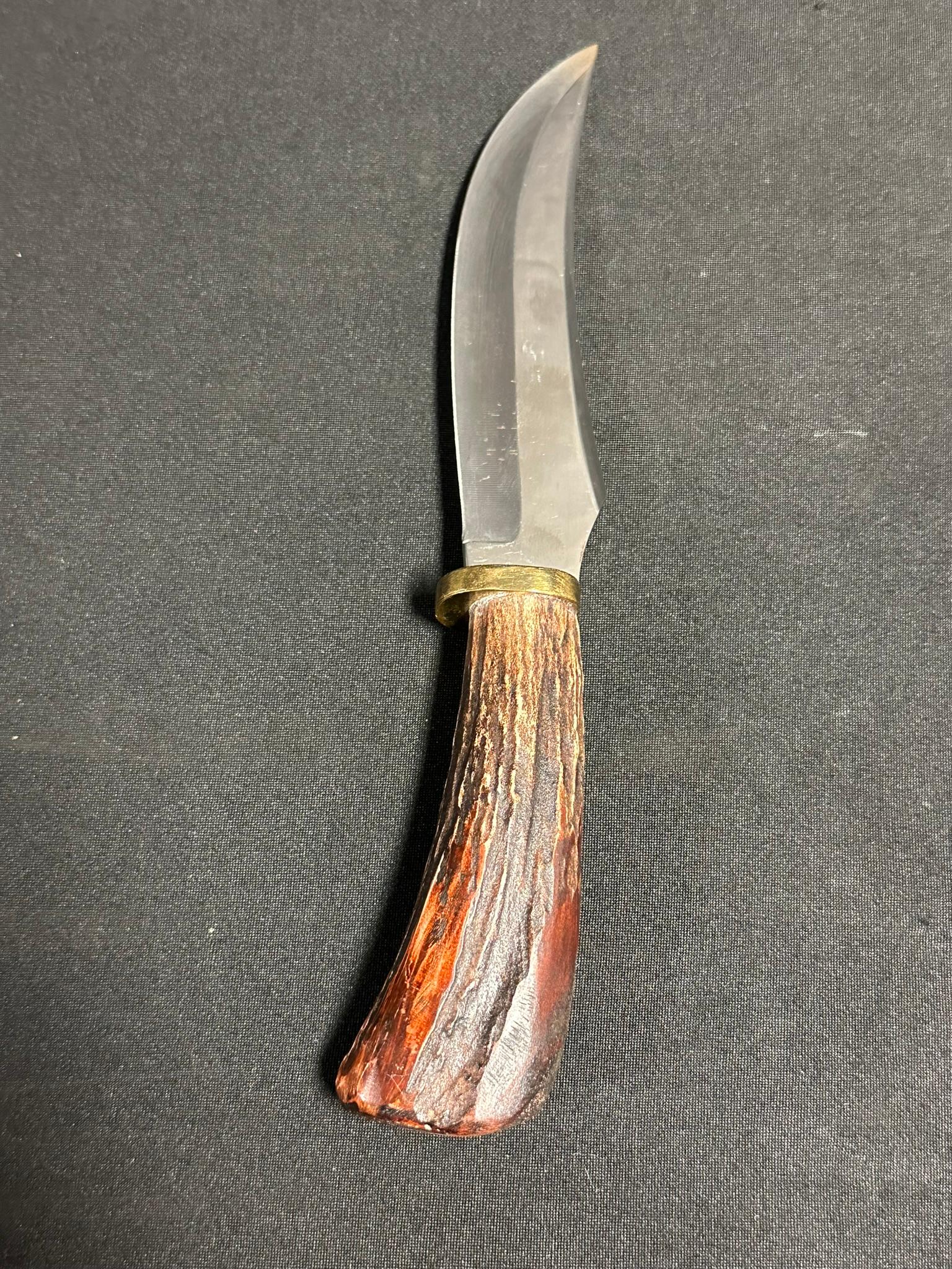 Rare J A Lone Wolf Custom Handmade Fixed Blade Bowie Knife w/ Stag Handle
