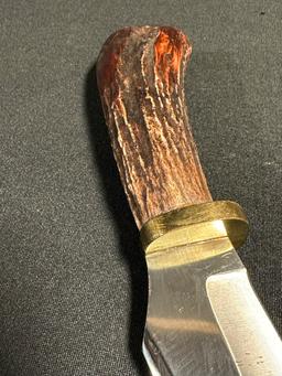 Rare J A Lone Wolf Custom Handmade Fixed Blade Bowie Knife w/ Stag Handle
