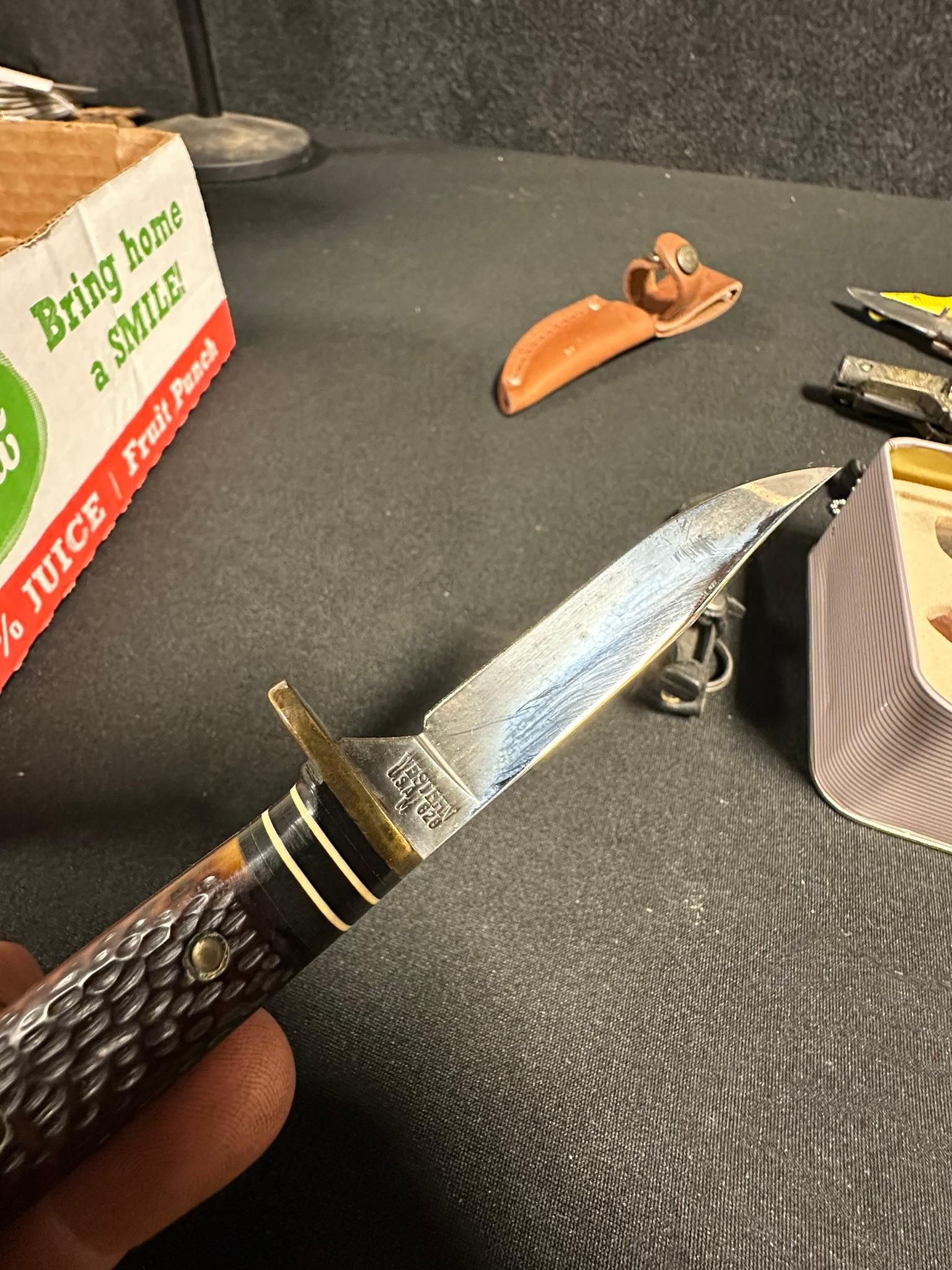 Lot 16 Vintage Collectible Knives: Mint Western 628 w/ Sheath, Nor-Mark & More