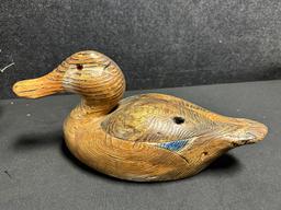 Lot of 3 Vintage Hunting Cabin Décor: Pair Michael Valuet Handcrafted Wooden Ducks & Bee Hive