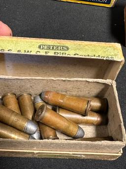 Lot 5 Vintage Early Peters Ammo Boxes: 44-40 C.F. Shot 2 Piece Box, .38 S&W 2 Piece Box, 12 GA, 2 30