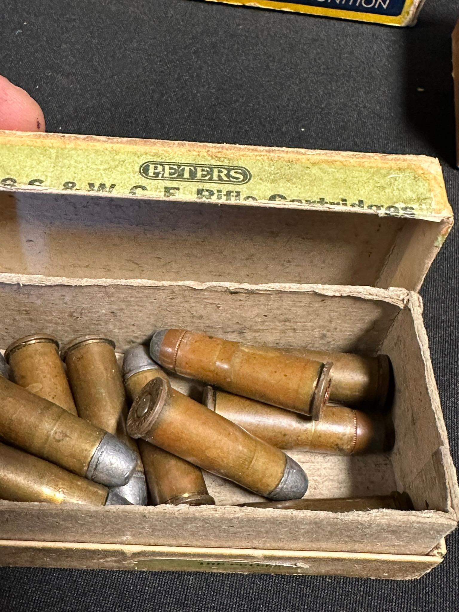 Lot 5 Vintage Early Peters Ammo Boxes: 44-40 C.F. Shot 2 Piece Box, .38 S&W 2 Piece Box, 12 GA, 2 30