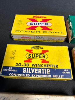 Lot 6 Full Winchester Silvertip Powerpoint & Remington 30-30 Ammo Boxes