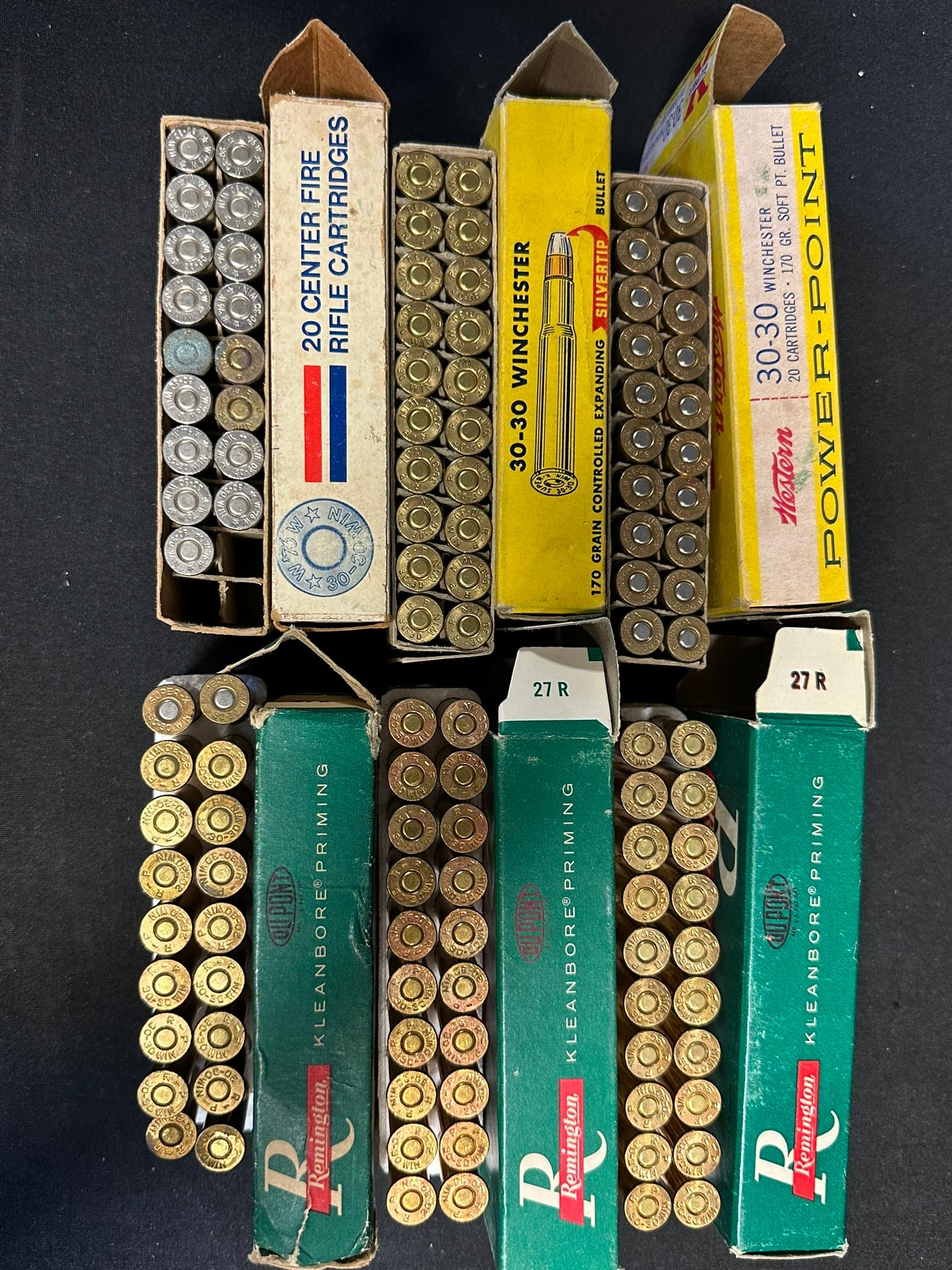 Lot 6 Full Winchester Silvertip Powerpoint & Remington 30-30 Ammo Boxes