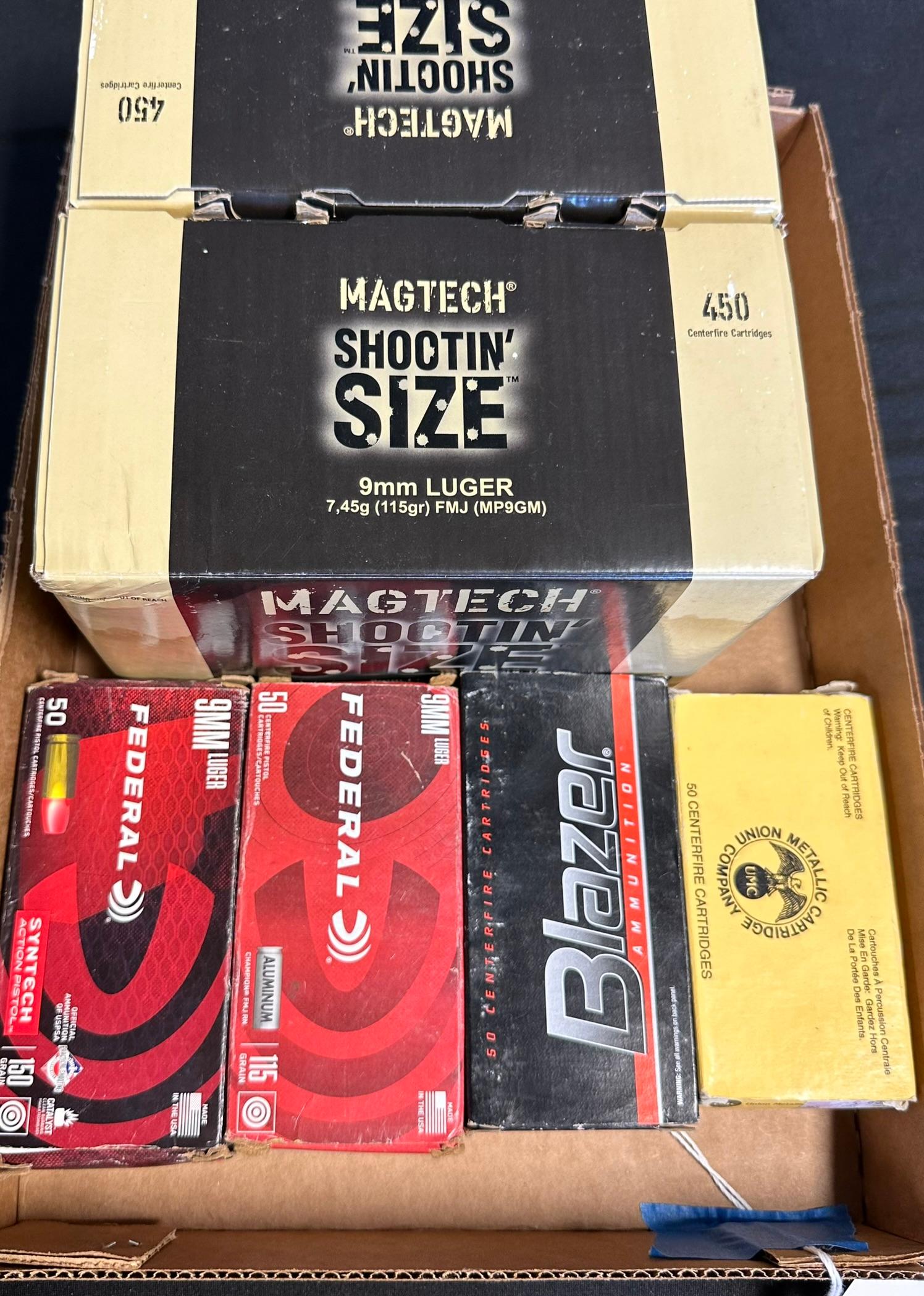 1100 Rounds 9mm Luger Magtech UMC Federal & Blazer Ammunition Boxes