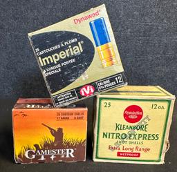 Lot of 3 Full 12 Gauge Shotgun Shells Remington Kleanbore Gamester & Imperial