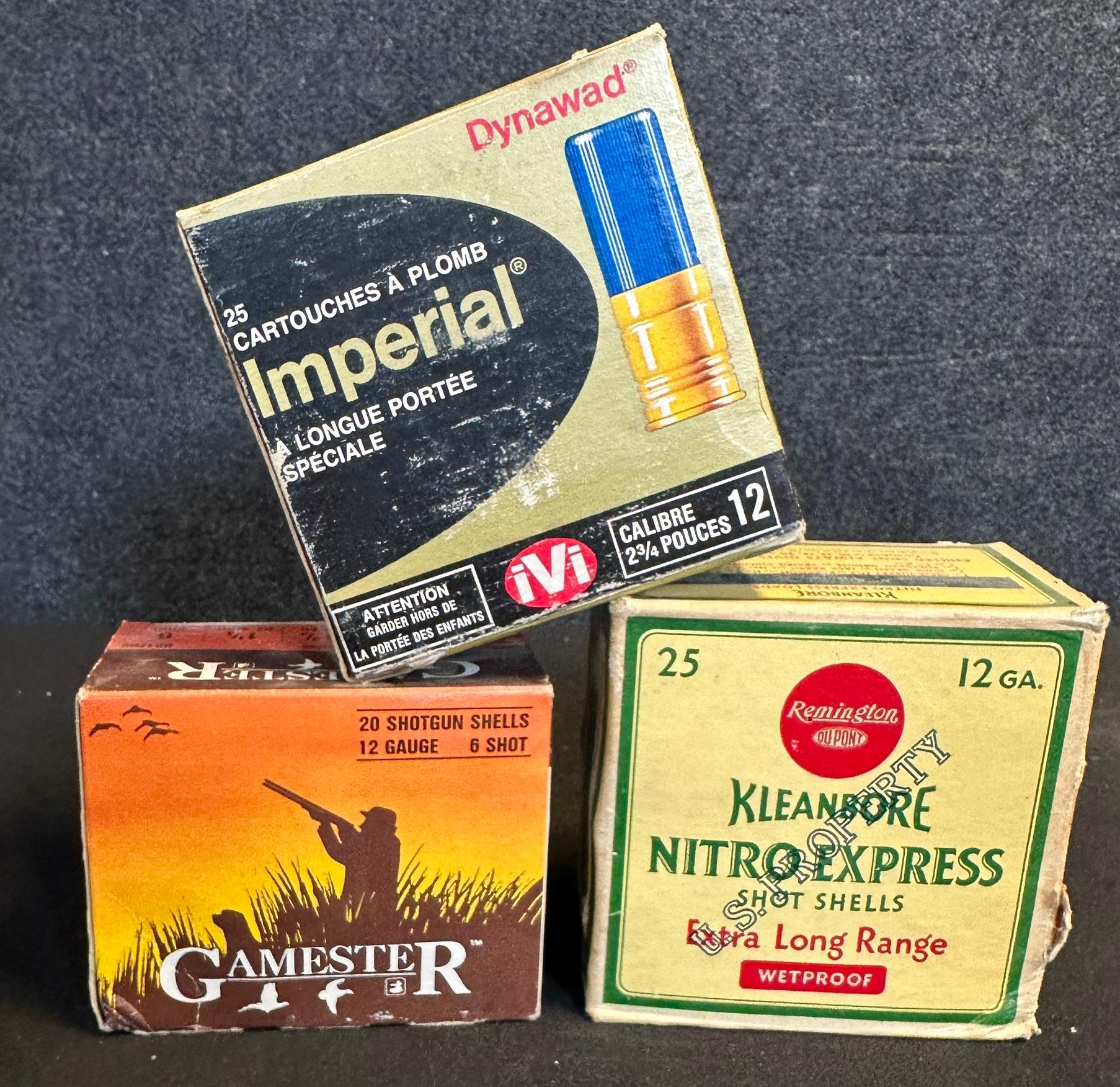 Lot of 3 Full 12 Gauge Shotgun Shells Remington Kleanbore Gamester & Imperial