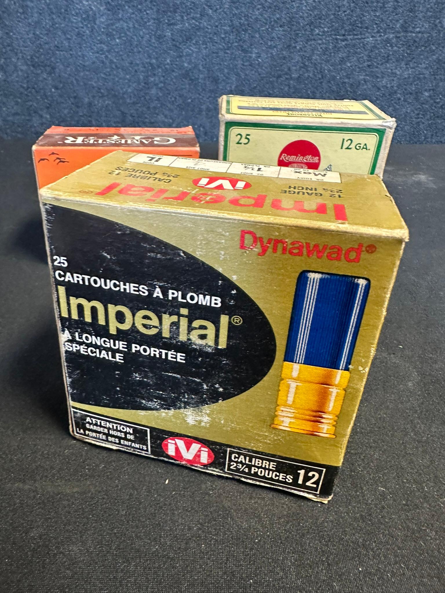 Lot of 3 Full 12 Gauge Shotgun Shells Remington Kleanbore Gamester & Imperial