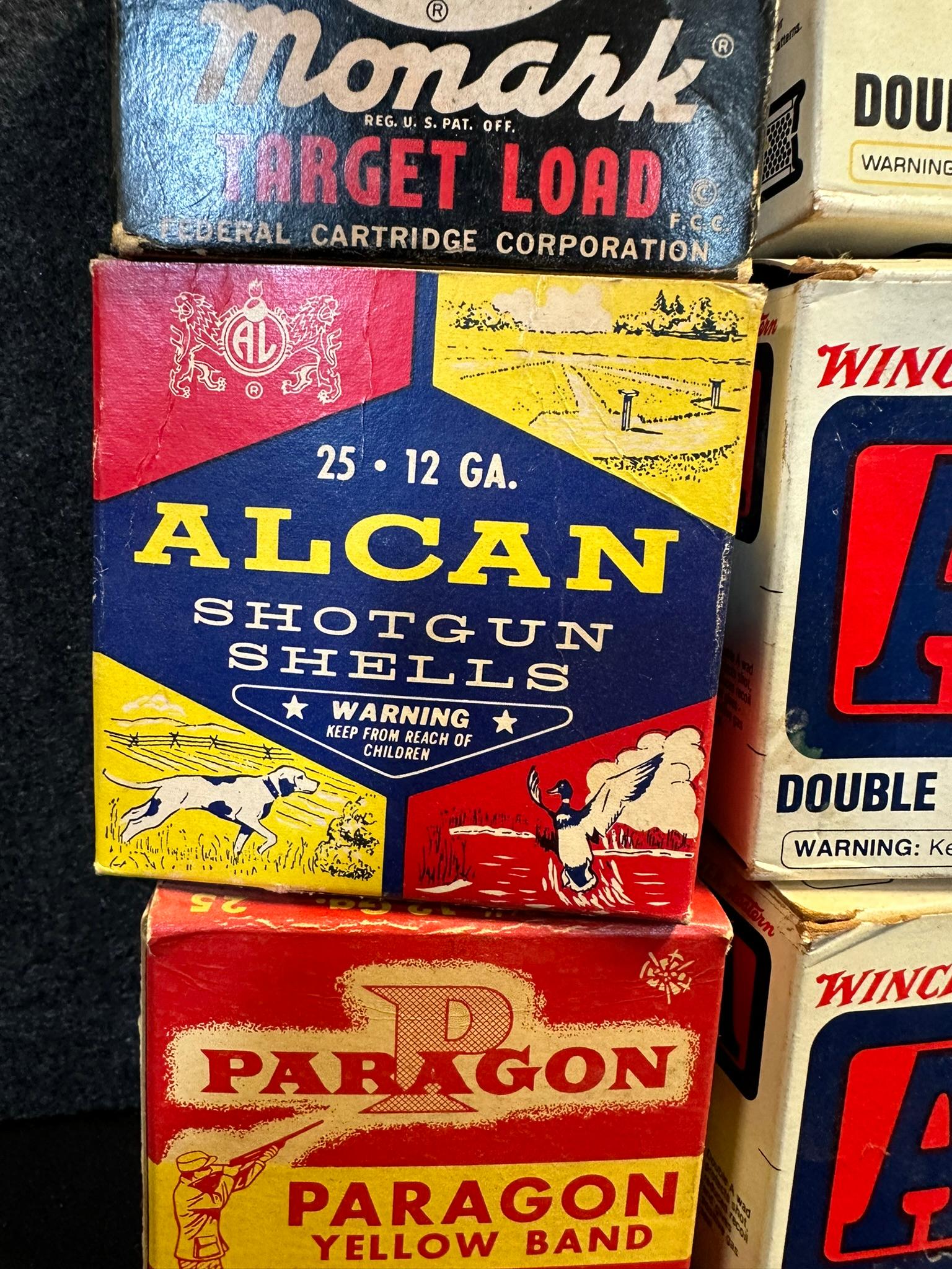 Lot 6 Empty Vintage Shotgun Shell Boxes Paragon, Alcan, Federal & Winchester