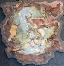 Antique Late 1800s Leather Hand Painted Native American on Horseback