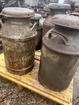 4 MILK CANS AND MISC CAN LOT