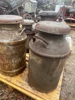 4 MILK CANS AND MISC CAN LOT
