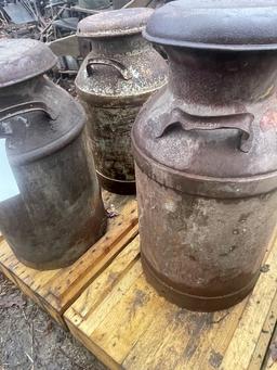 4 MILK CANS AND MISC CAN LOT