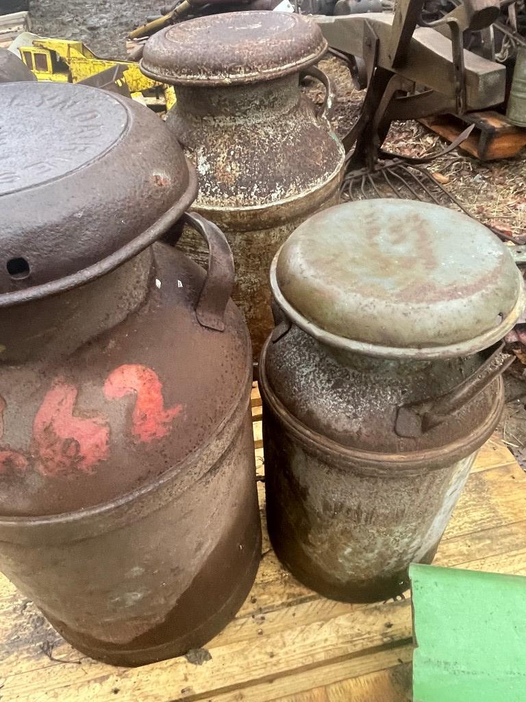 4 MILK CANS AND MISC CAN LOT