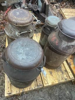 4 MILK CANS AND MISC CAN LOT